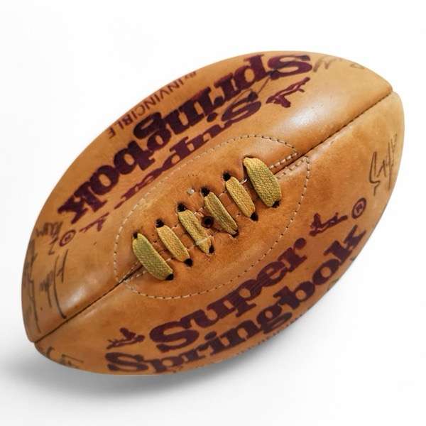 Rugby Ball: Genuine Leather Springbok Rugby Ball signed by 2002 Stormers