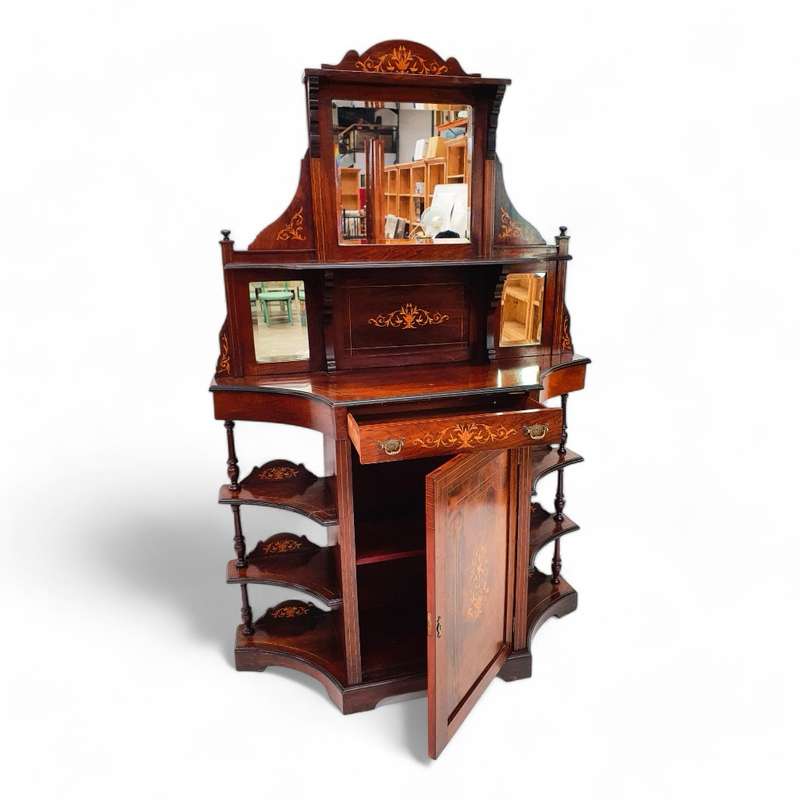 Superb Burr Walnut and Marquetry Inlaid Etagere circa 1900 ( 115 x 35 x 180 cm )
