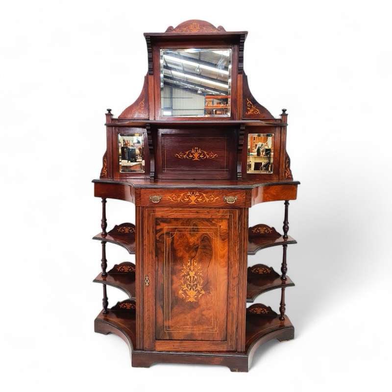 Superb Burr Walnut and Marquetry Inlaid Etagere circa 1900 ( 115 x 35 x 180 cm )