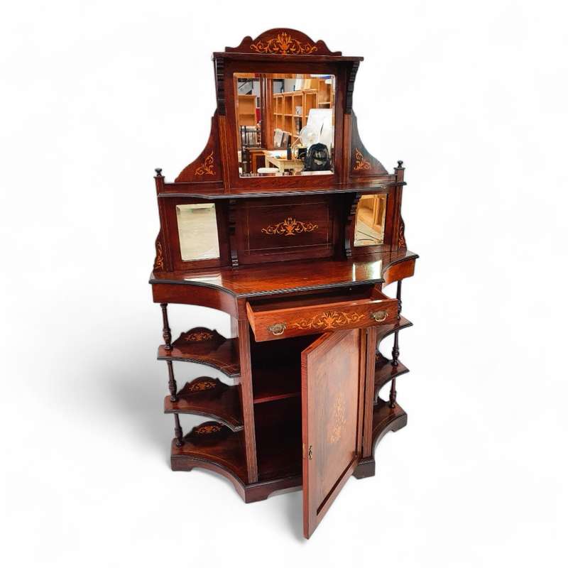 Superb Burr Walnut and Marquetry Inlaid Etagere circa 1900 ( 115 x 35 x 180 cm )