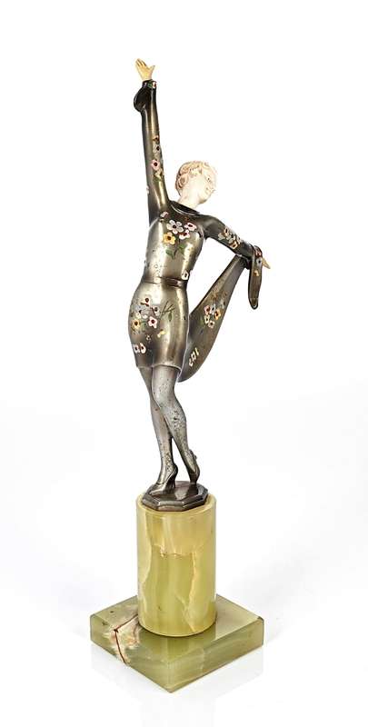 Art Deco Dancer by Joseph Lorenzl , Bronze ande Ivory on Onyx base . Signed 23 cm