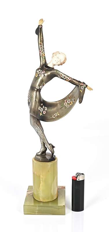 Art Deco Dancer by Joseph Lorenzl , Bronze ande Ivory on Onyx base . Signed 23 cm