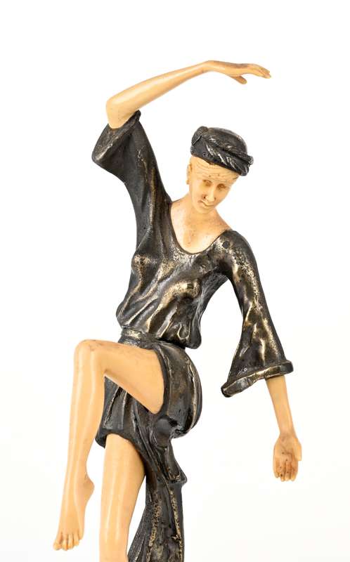 Art Deco Dancer after Ferdinand Preiss , Autumn Dance in metal and Ivorine ( 41 cm high )