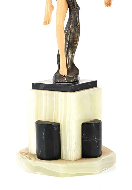 Art Deco Dancer after Ferdinand Preiss , Autumn Dance in metal and Ivorine ( 41 cm high )