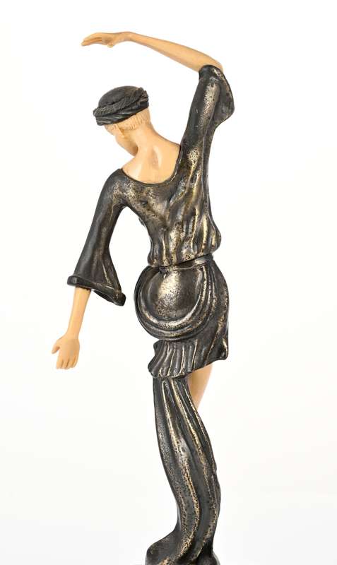 Art Deco Dancer after Ferdinand Preiss , Autumn Dance in metal and Ivorine ( 41 cm high )