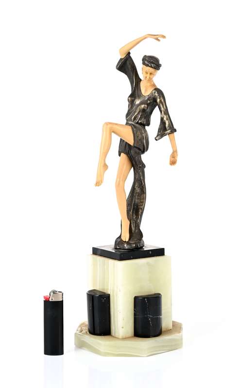 Art Deco Dancer after Ferdinand Preiss , Autumn Dance in metal and Ivorine ( 41 cm high )