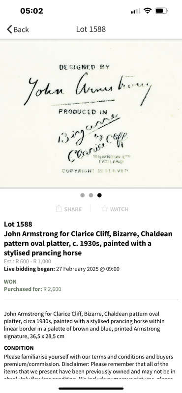 Clarice Cliff: John Armstrong for Clarice Cliff Bizarre. Chaldean Oval Platter ( 36,5 x 28,5)
