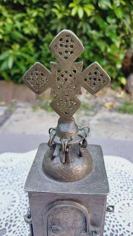 Rare Ethiopian Brass Coptic Church Altar Icon (22  x 6 cm )