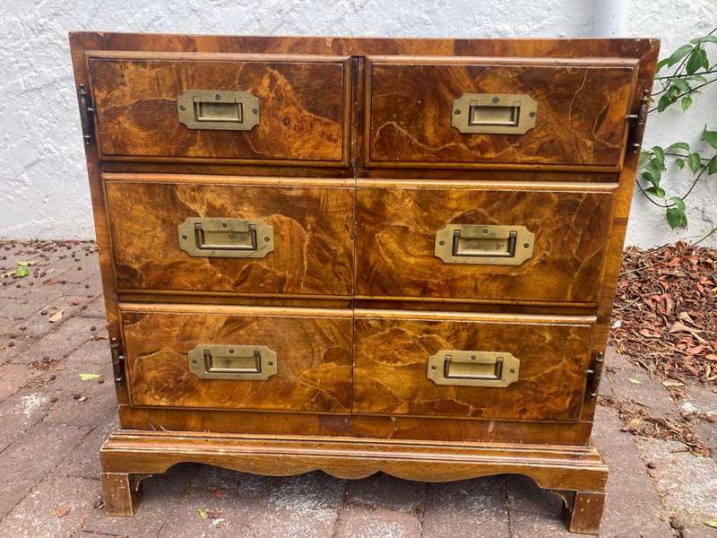 Beautiful Burr Walnut Campaign Style Chest ( 68 x 66 x 40 cm )