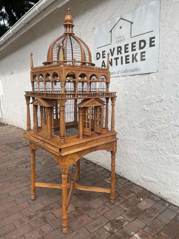 Beautiful Ornate Wooden Birdcage on Stand( 200 x 68 x 68 cm )