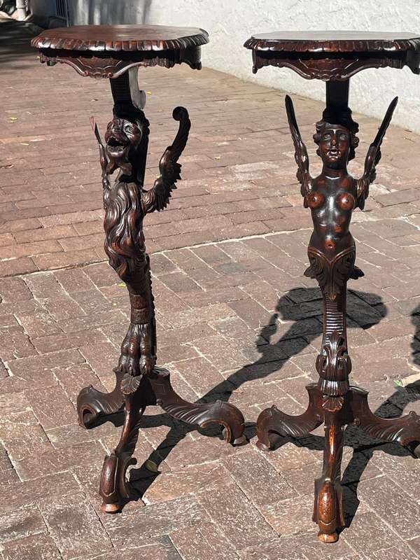 Rare French pair of Candlestands circa 1860, Beauty and Beast ( 95 cm )