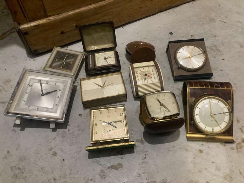 Collection of 10 Vintage Alarm and Travelclocks