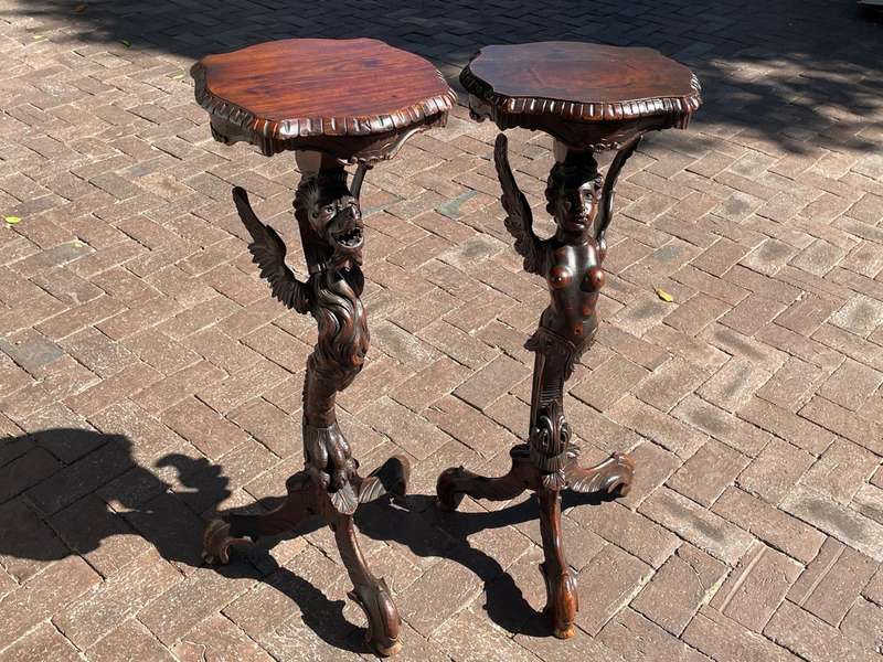 Rare French pair of Candlestands circa 1860, Beauty and Beast ( 95 cm )