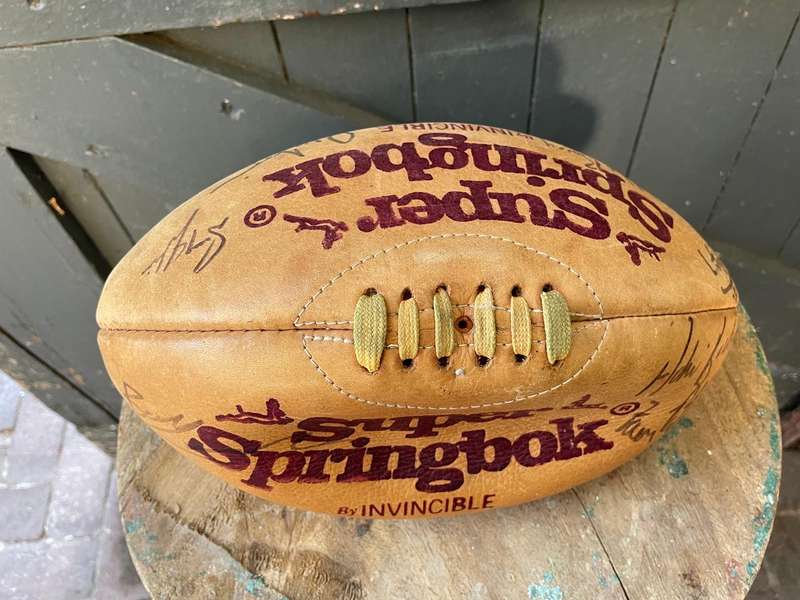 Rugby Ball: Genuine Leather Springbok Rugby Ball signed by 2002 Stormers