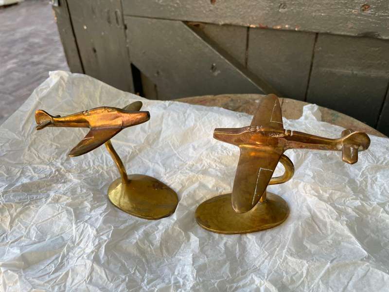 Pair of Brass Spitfire Planes on Stand