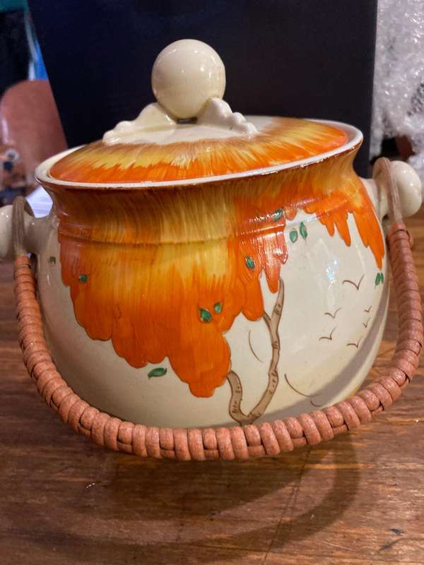 Rare Clarice Cliff Biscuit Barrel Orange Taormina Pattern