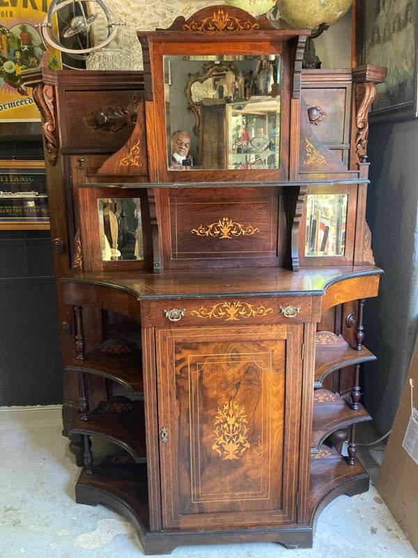 Superb Burr Walnut and Marquetry Inlaid Etagere circa 1900 ( 115 x 35 x 180 cm )