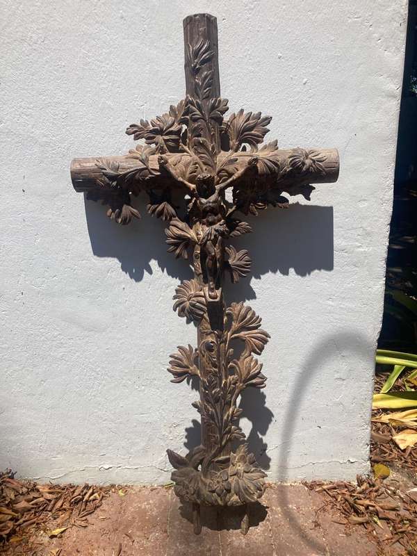 Rare French Cast Iron Crucifix ( 110 x 52 cm )