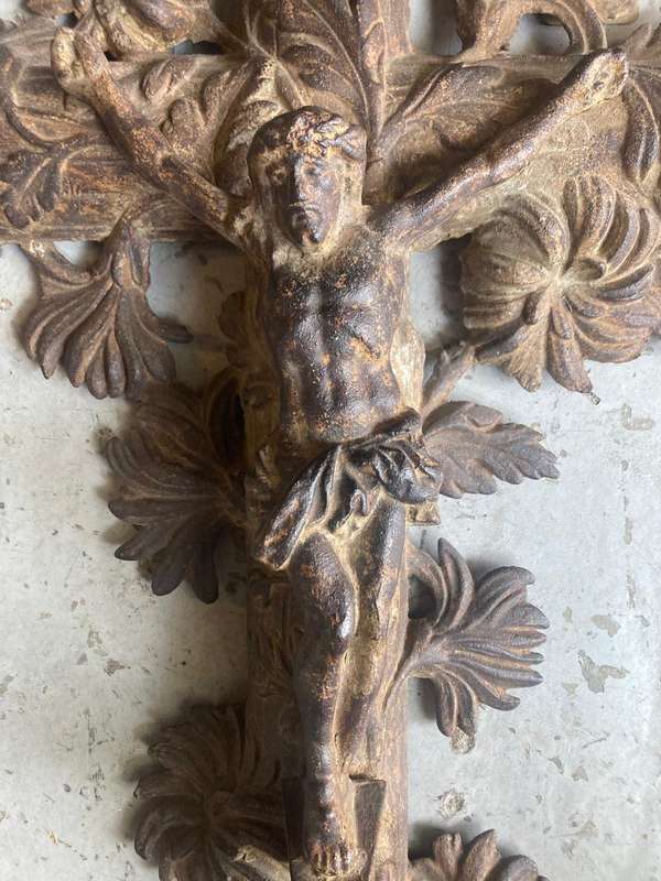 Rare French Cast Iron Crucifix ( 110 x 52 cm )