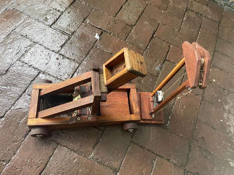Two Vintage Wooden Models: Guilotine and Flamefthrower