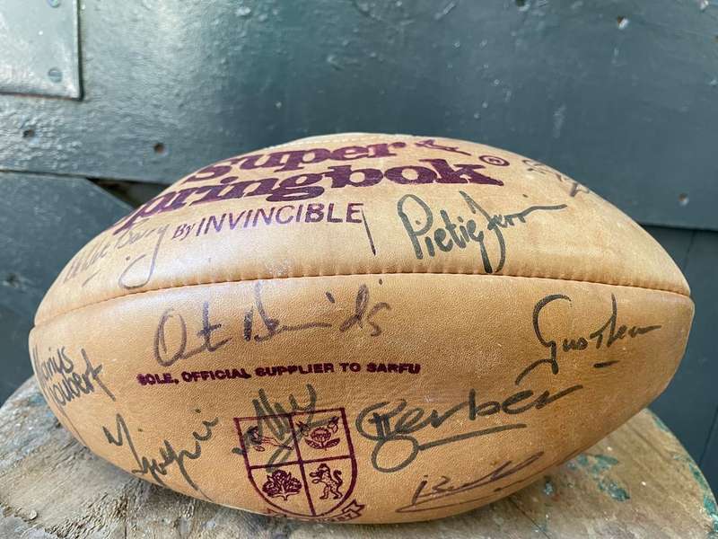 Rugby Ball: Genuine Leather Springbok Rugby Ball signed by 2002 Stormers