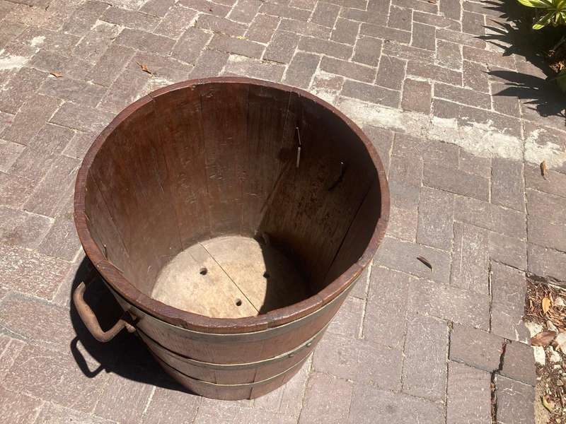Vintage Harvesting Barrel with Brass Bands and Handles  ( 50 cm )