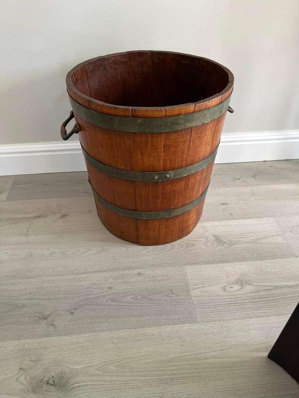 Vintage Harvesting Barrel with Brass Bands and Handles  ( 50 cm )