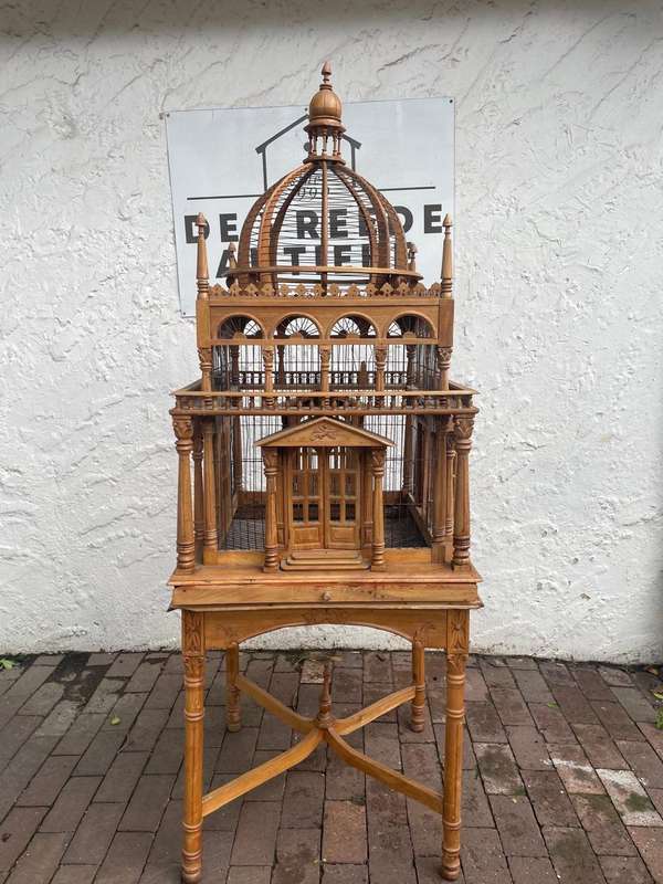 Beautiful Ornate Wooden Birdcage on Stand( 200 x 68 x 68 cm )