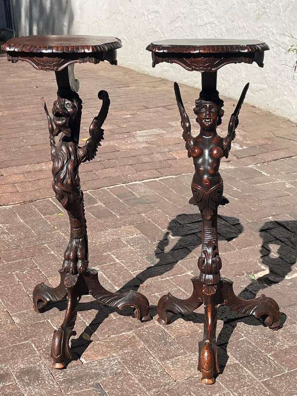 Rare French pair of Candlestands circa 1860, Beauty and Beast ( 95 cm )
