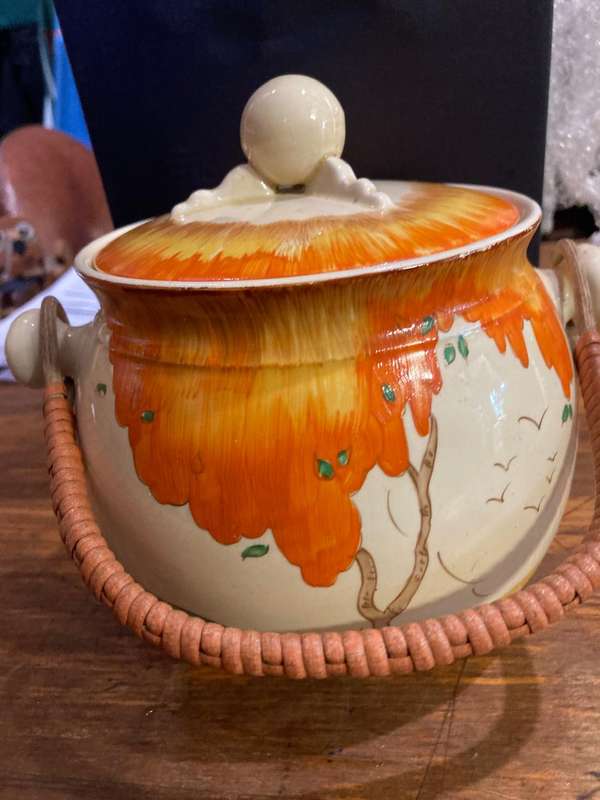 Rare Clarice Cliff Biscuit Barrel Orange Taormina Pattern