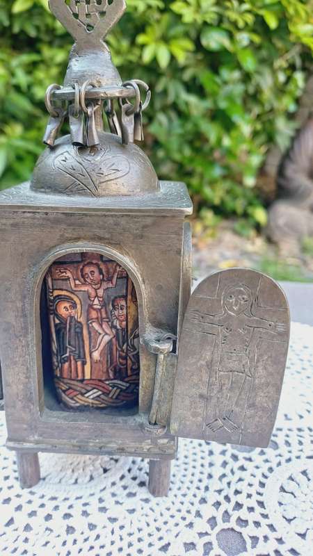Rare Ethiopian Brass Coptic Church Altar Icon (22  x 6 cm )