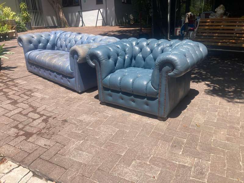 Genuine Leather Chesterfield Couch and Chair