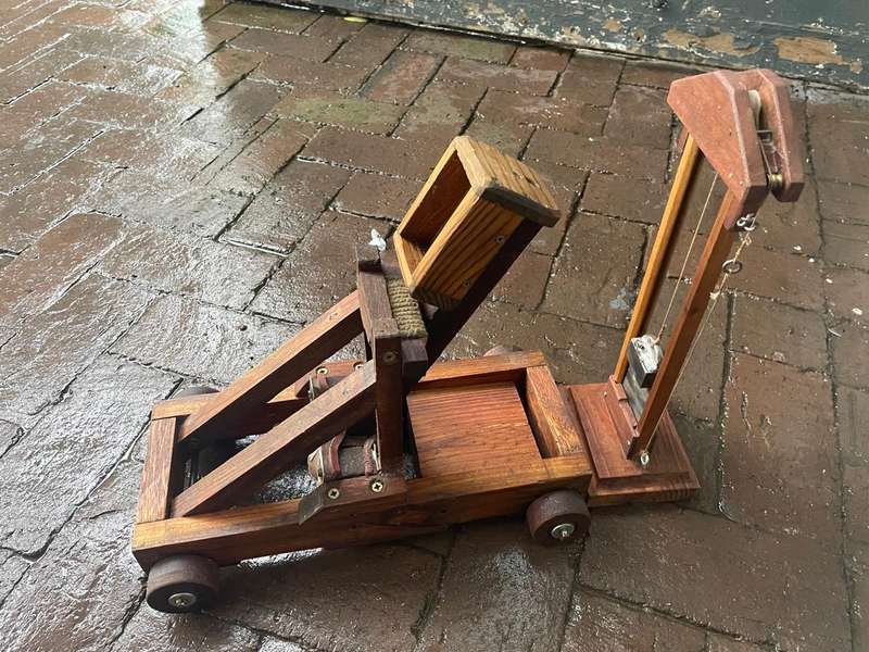 Two Vintage Wooden Models: Guilotine and Flamefthrower