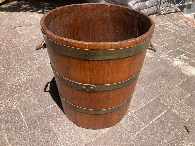 Vintage Harvesting Barrel with Brass Bands and Handles  ( 50 cm )