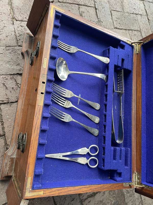 Oak Cutlery Box with some Cutlery ( 51 x 38 x 25 cm