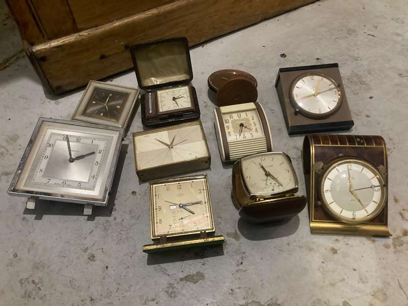 Collection of 10 Vintage Alarm and Travelclocks