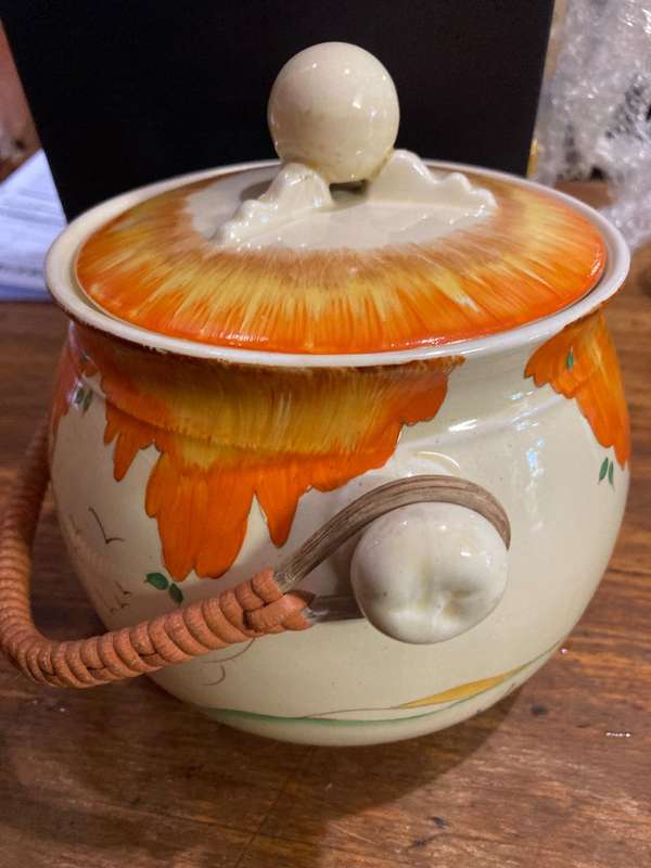 Rare Clarice Cliff Biscuit Barrel Orange Taormina Pattern