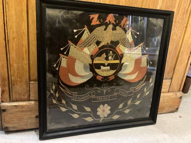 Boer War: Hand Embroided ZAR Coat of Arms ( 40 x 38 cm )