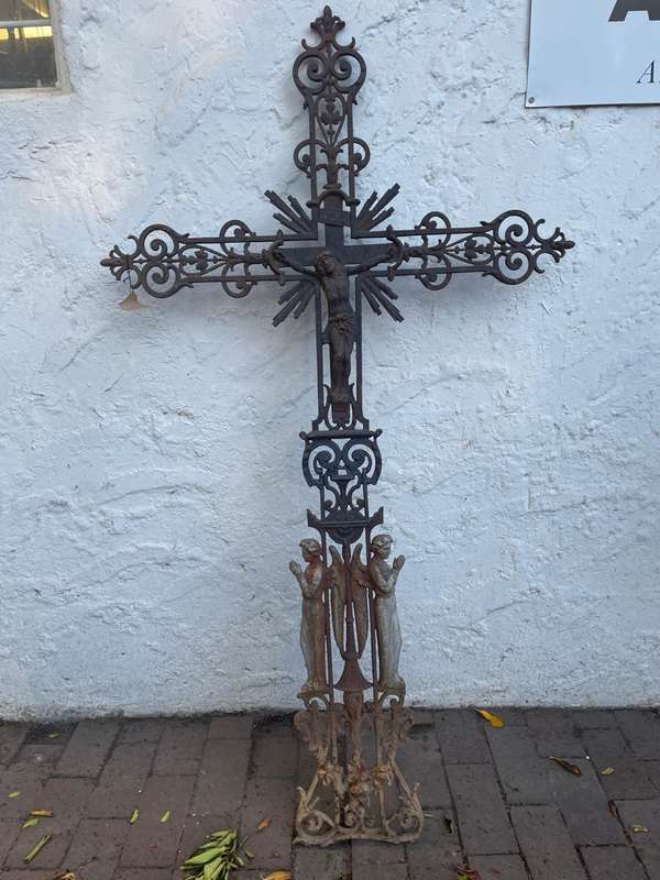 Rare Original Cast Iron Crucifix circa 1850 (156 x 85 cm )