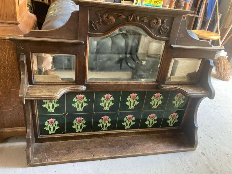 Vintage Washstand Top with Art Nouveau Tiles (108 x 80 cm )
