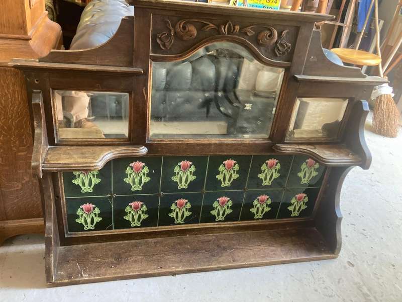 Vintage Washstand Top with Art Nouveau Tiles (108 x 80 cm )