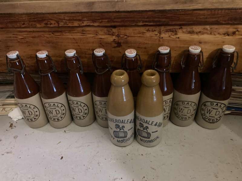 Collection of 10 Stoneware Ginger Bottles