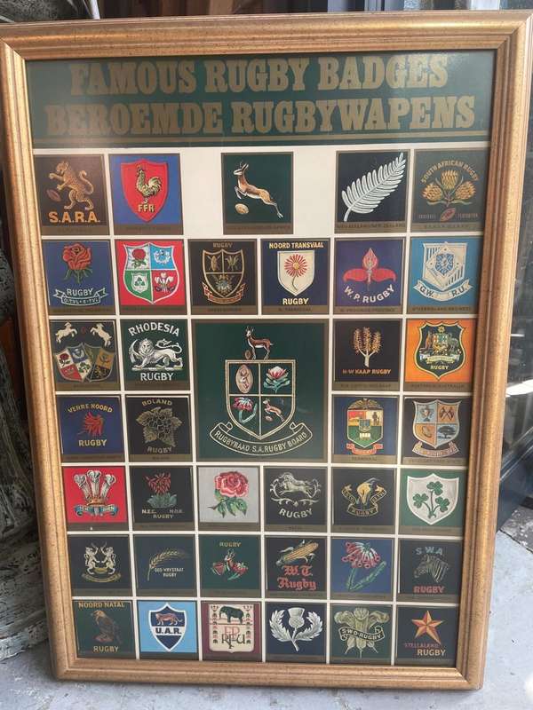 Rugby: Beroemde Rugbywapens Geraam. ( 62 x 46 cm )