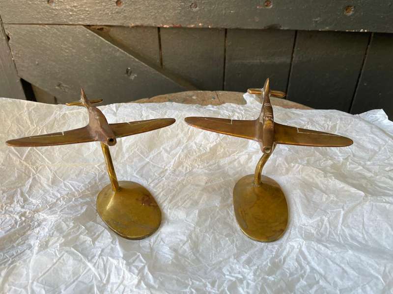 Pair of Brass Spitfire Planes on Stand