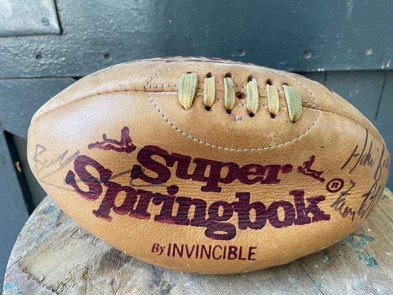 Rugby Ball: Genuine Leather Springbok Rugby Ball signed by 2002 Stormers