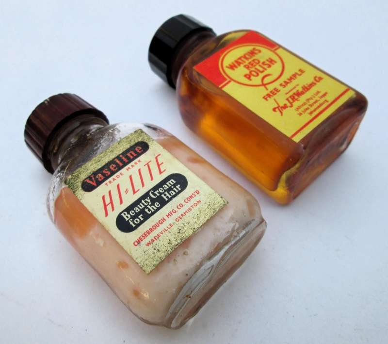 MINIATURE/SAMPLE: HI-LITE AND WATKINS RED POLISH BOTTLES