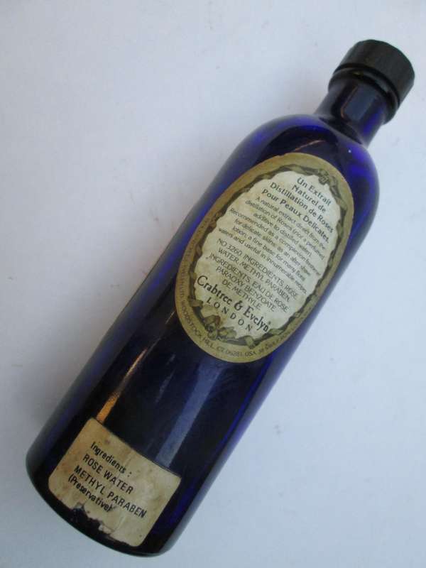 VINTAGE EAU DE ROSE, ROSE WATER BOTTLE 1/2 FULL