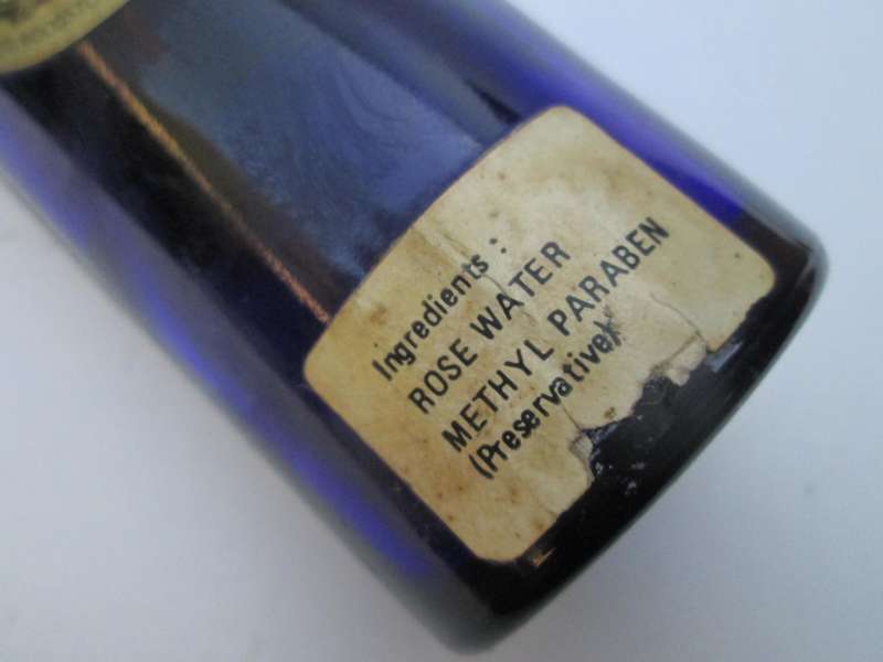 VINTAGE EAU DE ROSE, ROSE WATER BOTTLE 1/2 FULL