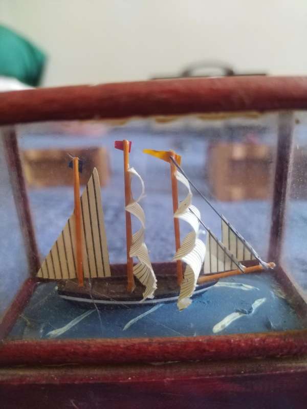 4x Bamboo and glass enclosed Sail boats Decor