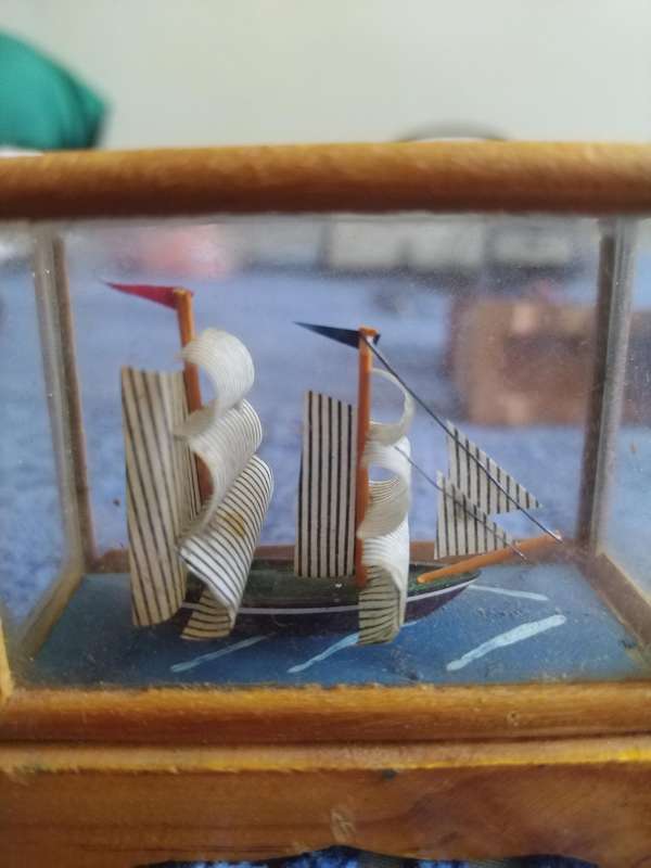 4x Bamboo and glass enclosed Sail boats Decor